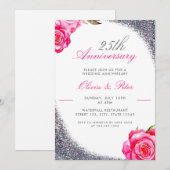 Elegant Silver Glitter 25th Wedding Jubileum Kaart (Voorkant / Achterkant)