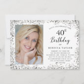 Elegant Silver Glitter 40th Birthday Kaart (Voorkant)