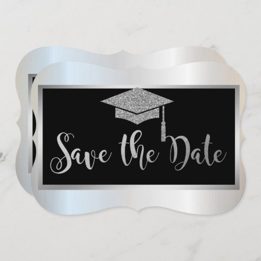 Elegant Silver Glitter Afstuderen sparen de Datum Save The Date (Voorkant / Achterkant)