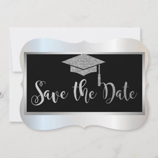 Elegant Silver Glitter Afstuderen sparen de Datum Save The Date (Voorkant)