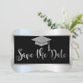Elegant Silver Glitter Afstuderen sparen de Datum Save The Date (Staand voorkant)
