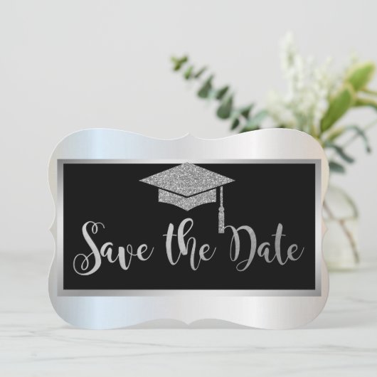 Elegant Silver Glitter Afstuderen sparen de Datum Save The Date (Staand voorkant)