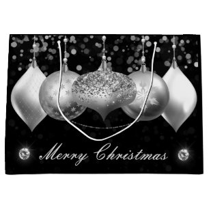 Elegant Silver Glitter Baubles Merry Kerstry Groot Cadeauzakje