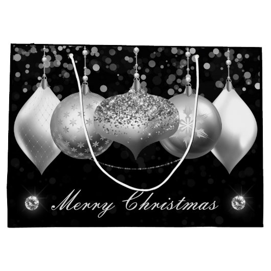 Elegant Silver Glitter Baubles Merry Kerstry Groot Cadeauzakje (Achterkant)