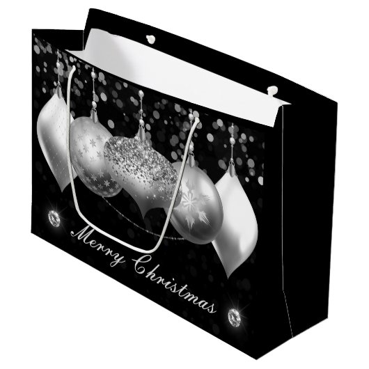 Elegant Silver Glitter Baubles Merry Kerstry Groot Cadeauzakje (Voorkant Gekanteld)