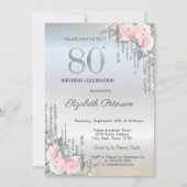 Elegant Silver Glitter bestuurt Rozen 80e verjaard Kaart (Voorkant)
