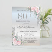 Elegant Silver Glitter bestuurt Rozen 80e verjaard Kaart (Staand voorkant)
