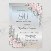 Elegant Silver Glitter bestuurt Rozen 80e verjaard Kaart (Voorkant / Achterkant)