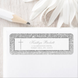 Elegant Silver Glitter Bevestiging of Baptisme Etiket