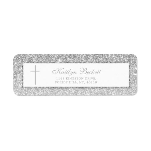 Elegant Silver Glitter Bevestiging of Baptisme Etiket (Voorkant)
