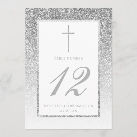 Elegant Silver Glitter Bevestiging of Baptisme Kaart (Achterkant)