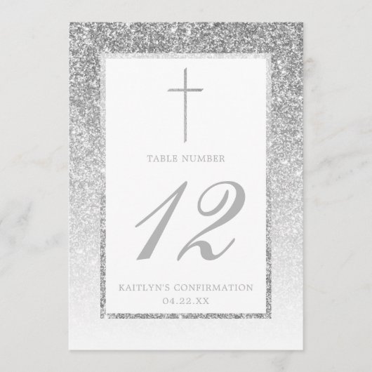 Elegant Silver Glitter Bevestiging of Baptisme Kaart (Voorkant)
