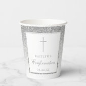 Elegant Silver Glitter Bevestiging of Baptisme Papieren Bekers (Achterkant)