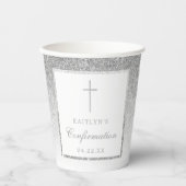 Elegant Silver Glitter Bevestiging of Baptisme Papieren Bekers (Voorkant)