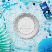 Elegant Silver Glitter Bevestiging of Baptisme Papieren Bordje (Feest)