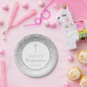 Elegant Silver Glitter Bevestiging of Baptisme Papieren Bordje (Feest)