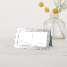Elegant Silver Glitter Bevestiging of Baptisme Plaatskaartje