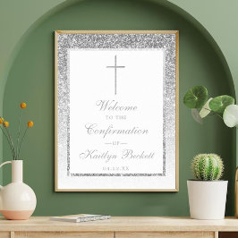 Elegant Silver Glitter Bevestiging of Baptisme Poster