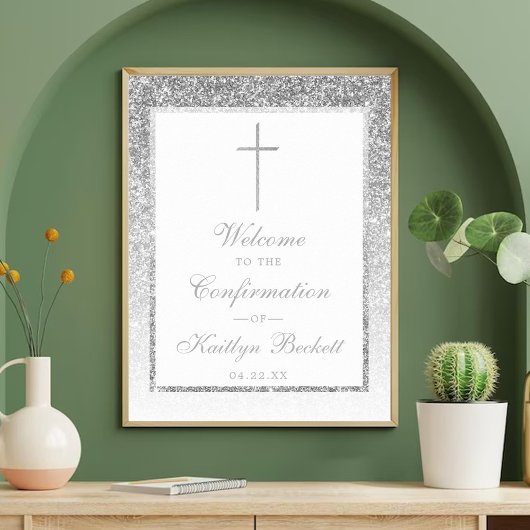 Elegant Silver Glitter Bevestiging of Baptisme Poster