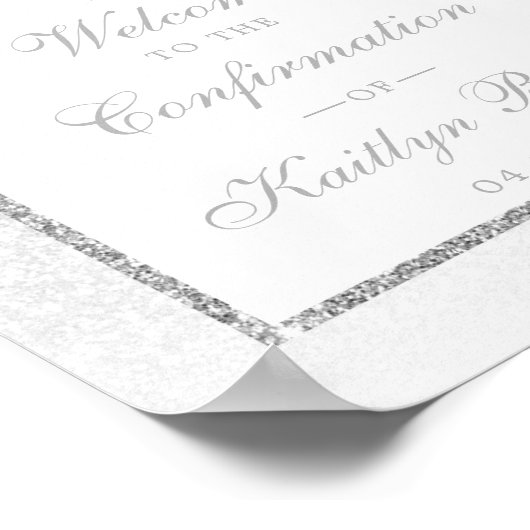 Elegant Silver Glitter Bevestiging of Baptisme Poster (Hoek)