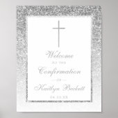 Elegant Silver Glitter Bevestiging of Baptisme Poster (Voorkant)