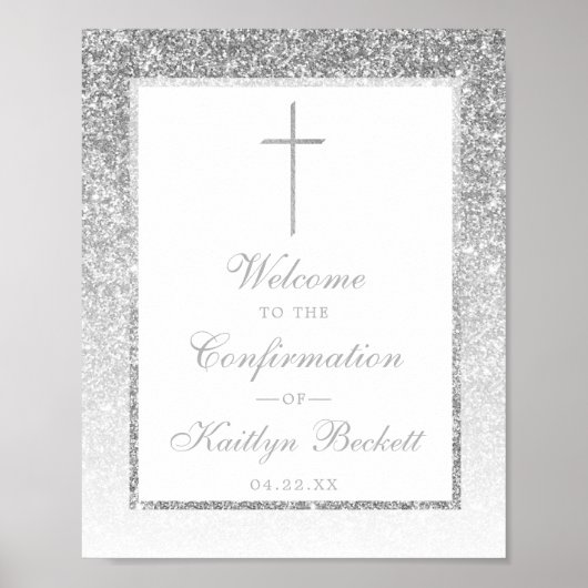 Elegant Silver Glitter Bevestiging of Baptisme Poster (Voorkant)