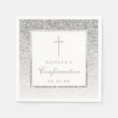 Elegant Silver Glitter Bevestiging of Baptisme Servet (Voorkant)