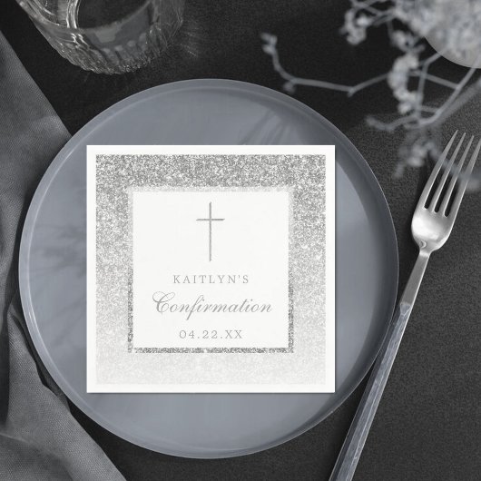 Elegant Silver Glitter Bevestiging of Baptisme Servet