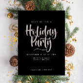 Elegant Silver Glitter Black Holiday Party Kaart