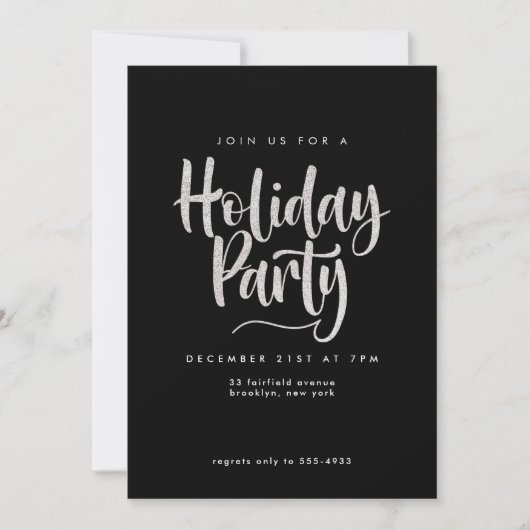 Elegant Silver Glitter Black Holiday Party Kaart (Voorkant)