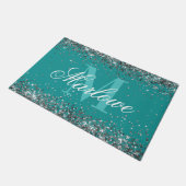 Elegant Silver Glitter Blue Green Monogram Deurmat (Schuin)