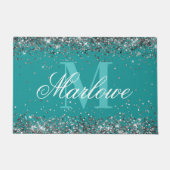 Elegant Silver Glitter Blue Green Monogram Deurmat (Voorkant)