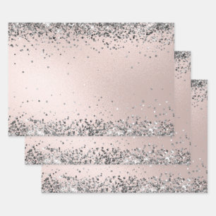 Elegant Silver Glitter Blush Pink Faux Folie Inpakpapier Vel