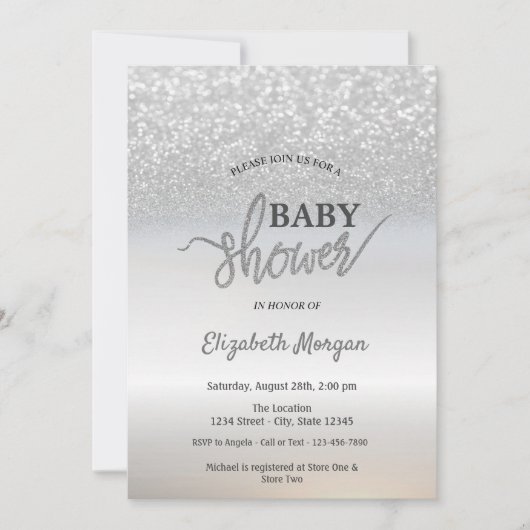 Elegant Silver Glitter Bokeh Baby shower Kaart (Voorkant)