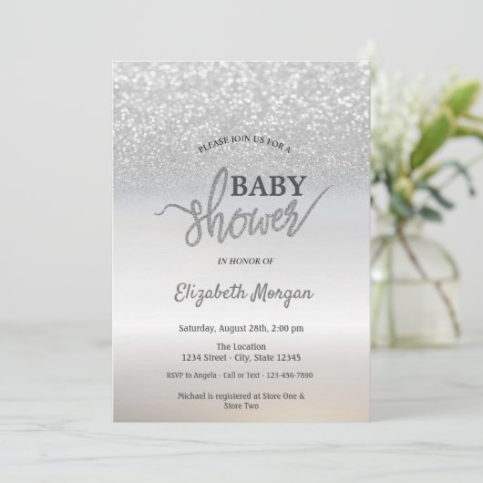 Elegant Silver Glitter Bokeh Baby shower Kaart (Staand voorkant)