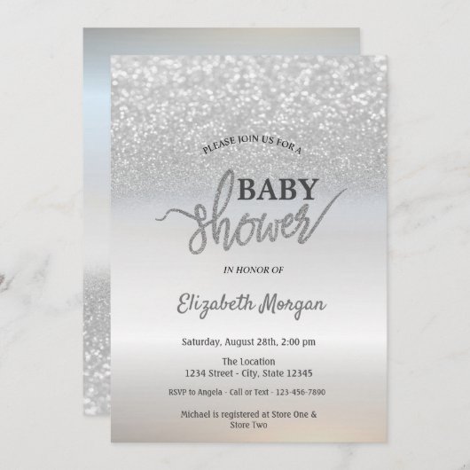 Elegant Silver Glitter Bokeh Baby shower Kaart (Voorkant / Achterkant)
