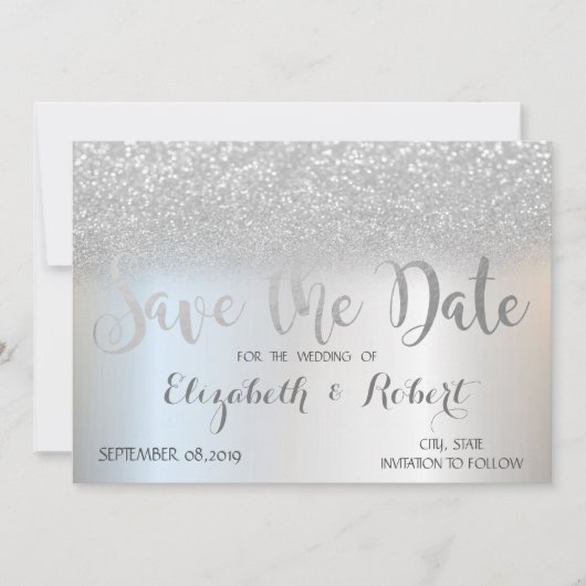 Elegant Silver Glitter Bokeh bewaart de datum Save The Date (Voorkant)