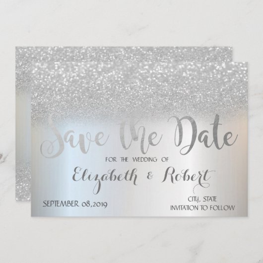Elegant Silver Glitter Bokeh bewaart de datum Save The Date (Voorkant / Achterkant)