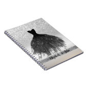 Elegant Silver Glitter Bokeh, Black Dress Notitieboek (Rechterzijde)