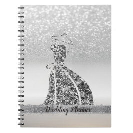 Elegant Silver Glitter Bokeh, Dress, Lace Notitieboek