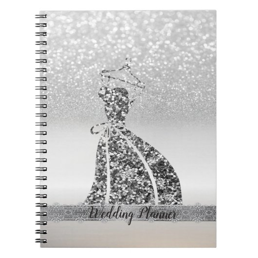 Elegant Silver Glitter Bokeh, Dress, Lace Notitieboek (Voorkant)