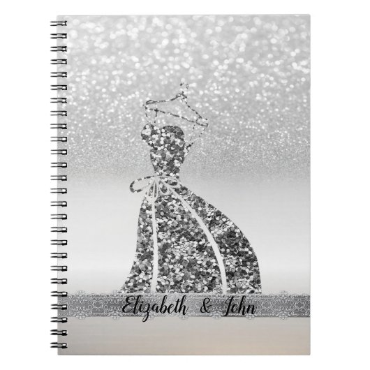 Elegant Silver Glitter Bokeh, Dress Notitieboek (Voorkant)