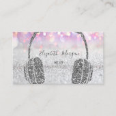 Elegant Silver Glitter Bokeh Headphone DJ Visitekaartje (Voorkant)