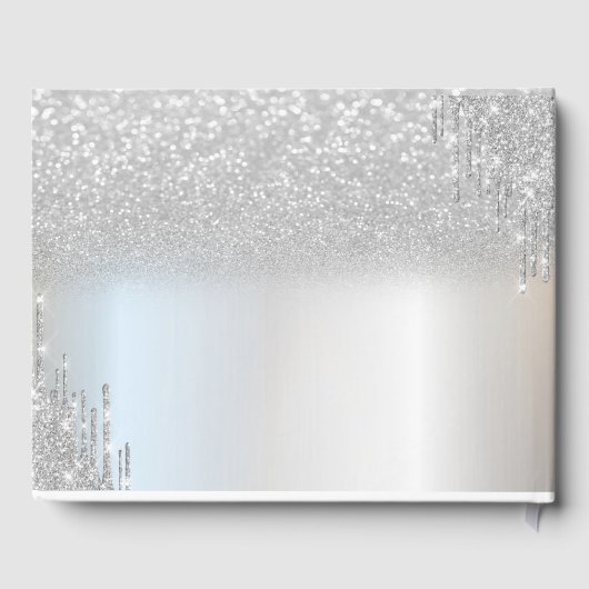 Elegant Silver Glitter Bokeh Hearts Drift Weddensc Gastenboek (Achterkant)