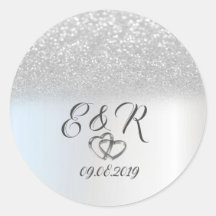 Elegant Silver Glitter Bokeh, Hearts Wedding