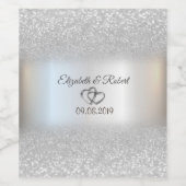 Elegant Silver Glitter Bokeh Hearts Wedding Wijn Etiket (Enkel label)