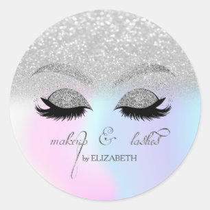 Elegant Silver Glitter Bokeh, Holograaf Faux Lashe Ronde Sticker