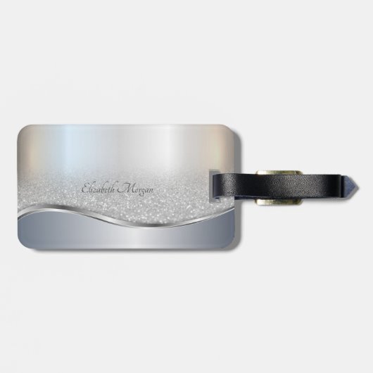 Elegant Silver Glitter Bokeh , Monogram Bagagelabel (Achterkant horizontaal)