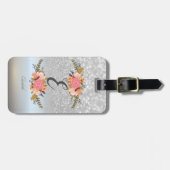 Elegant Silver Glitter Bokeh, Monogram, Bloemen Bagagelabel (Voorkant horizontaal)