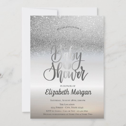 Elegant Silver Glitter Bokeh Ombre Baby shower Kaart (Voorkant)